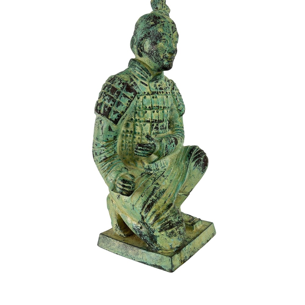 Vintage Kneeling cast iron Warrior Archer Statue Verdigris Green Patina 9.5" - Picture 3 of 6